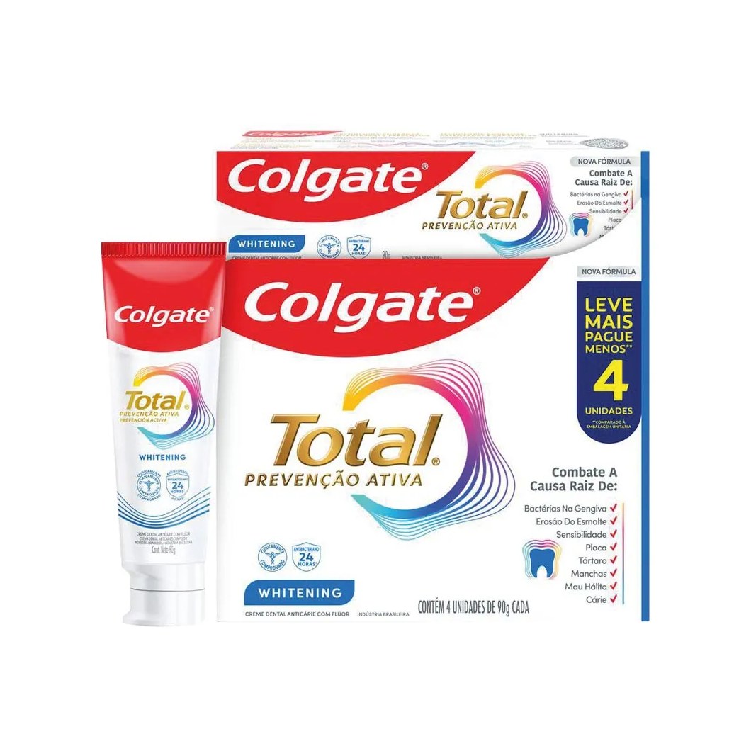 Kit Creme Dental Colgate Total Whitening 90gr Com 4 Unidades