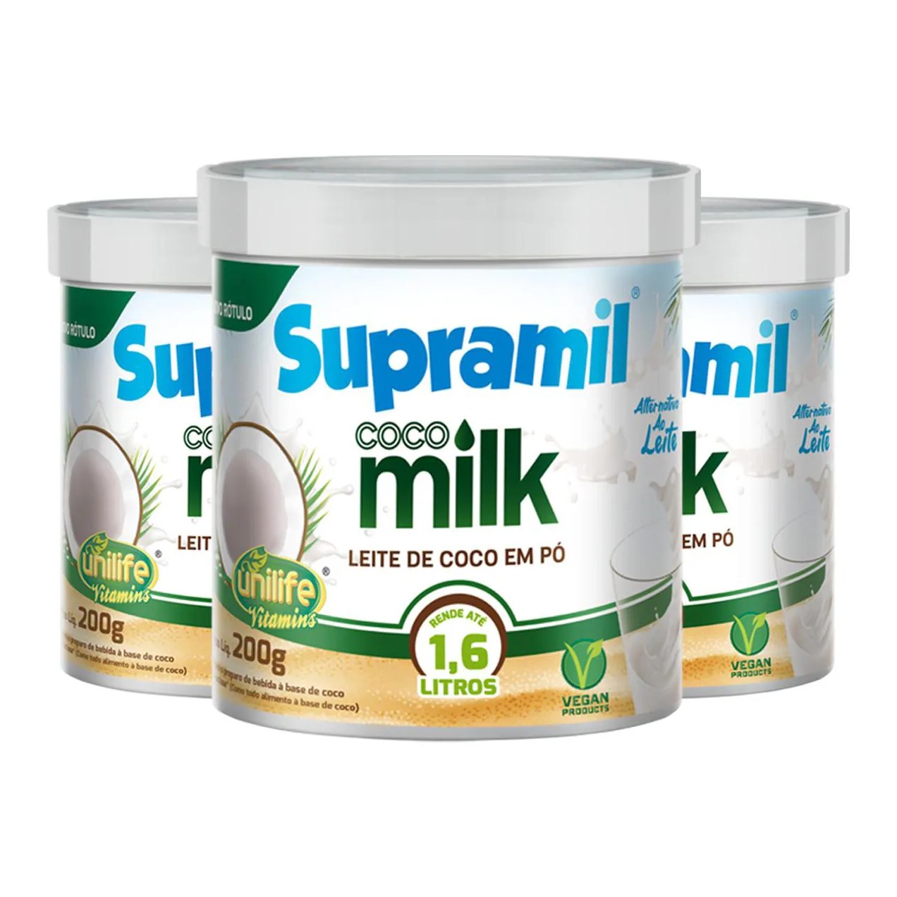 Kit 3 Coco Milk Supramil Unilife Leite de Coco em Pó 200G