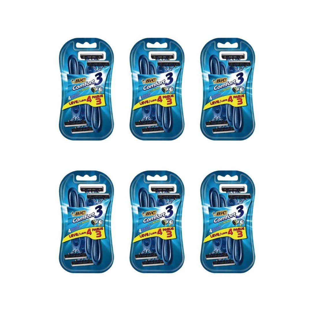 Aparelho de Barbear Bic Comfort 3 Leve4 Pague 3 Pele Normal - Kit C/ 6un