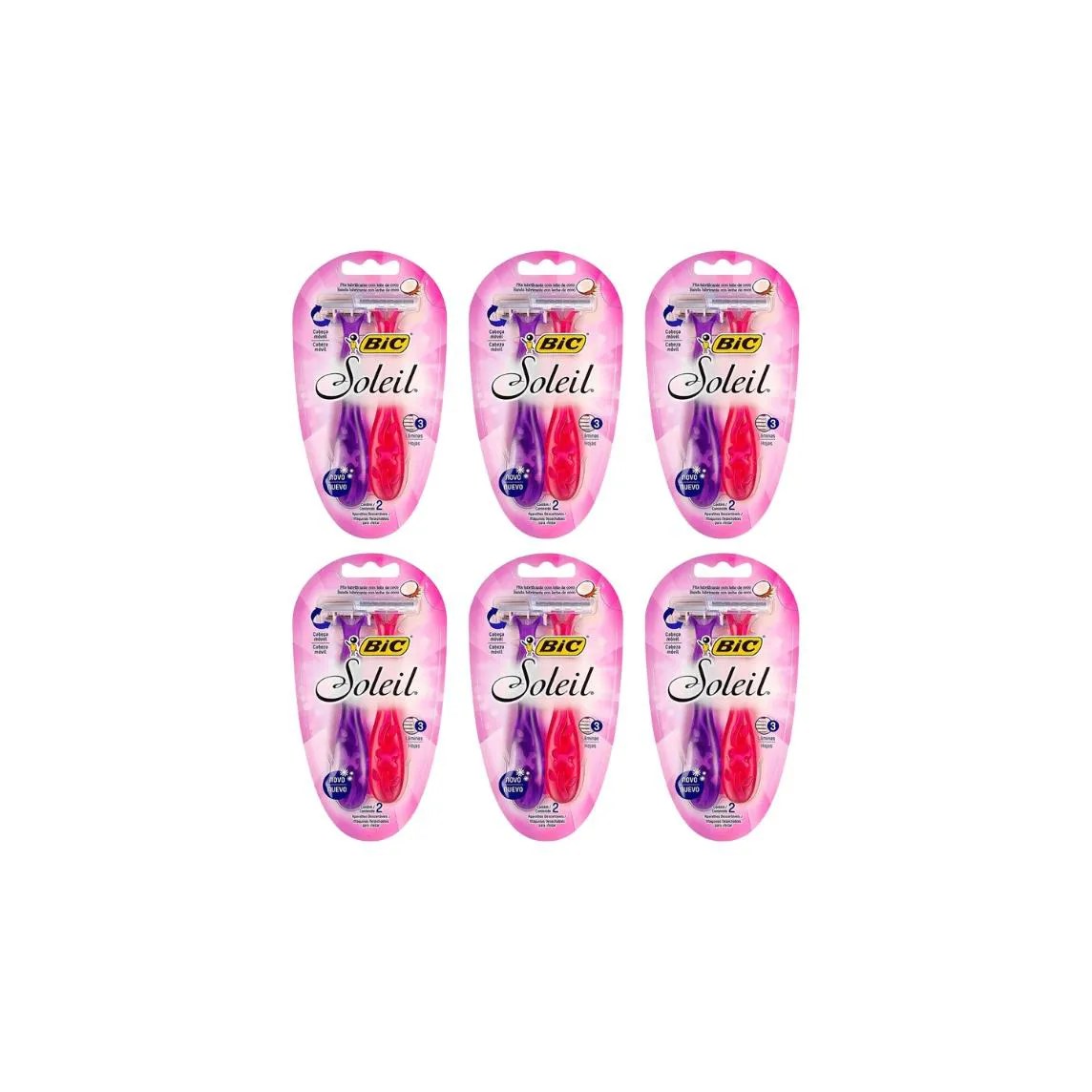 Aparelho de Barbear Bic Soleil Com 2 Rosa /Roxo - Kit C/6un