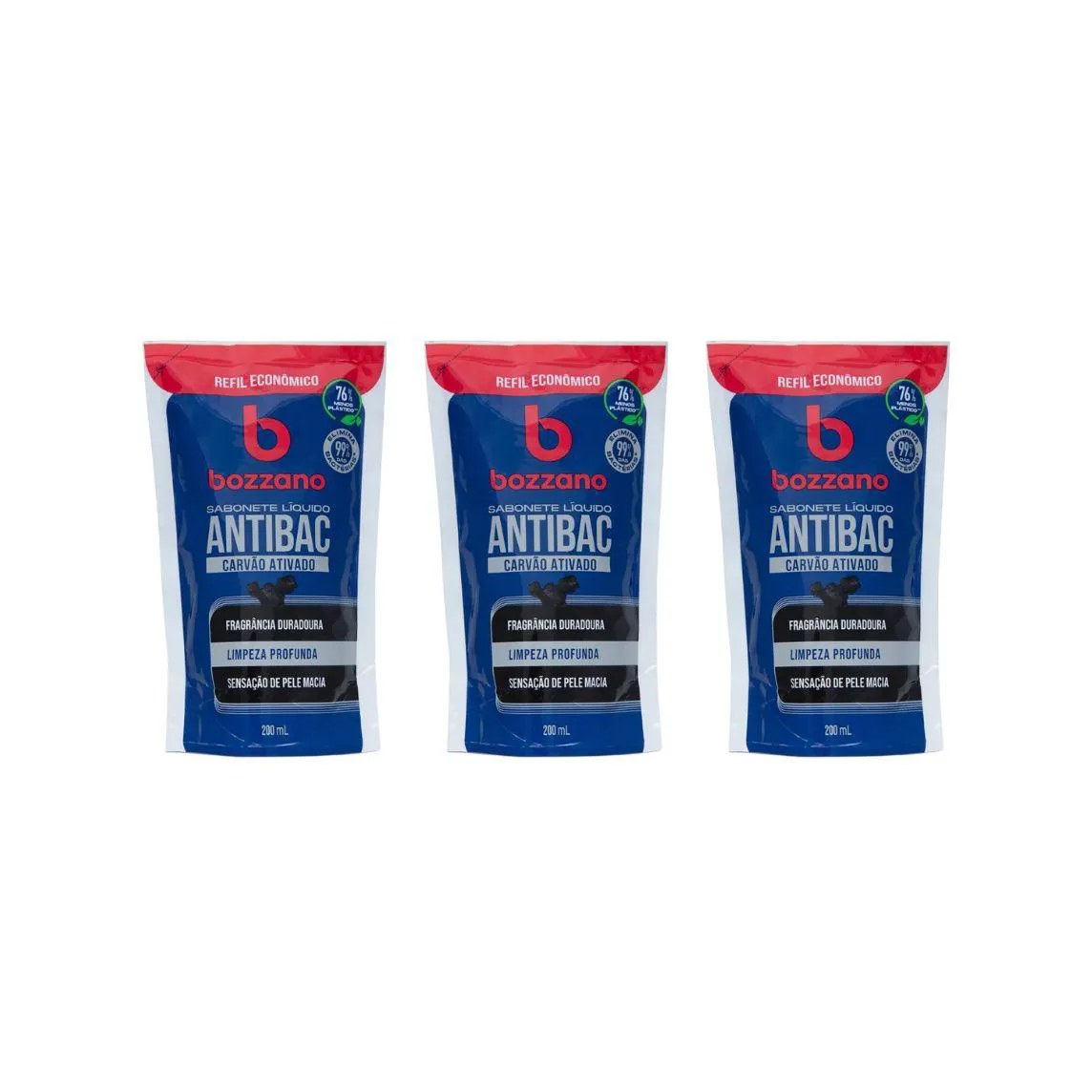 Sabonete Liquido Bozzano Carvao Ativado Refil 200ml - 3un