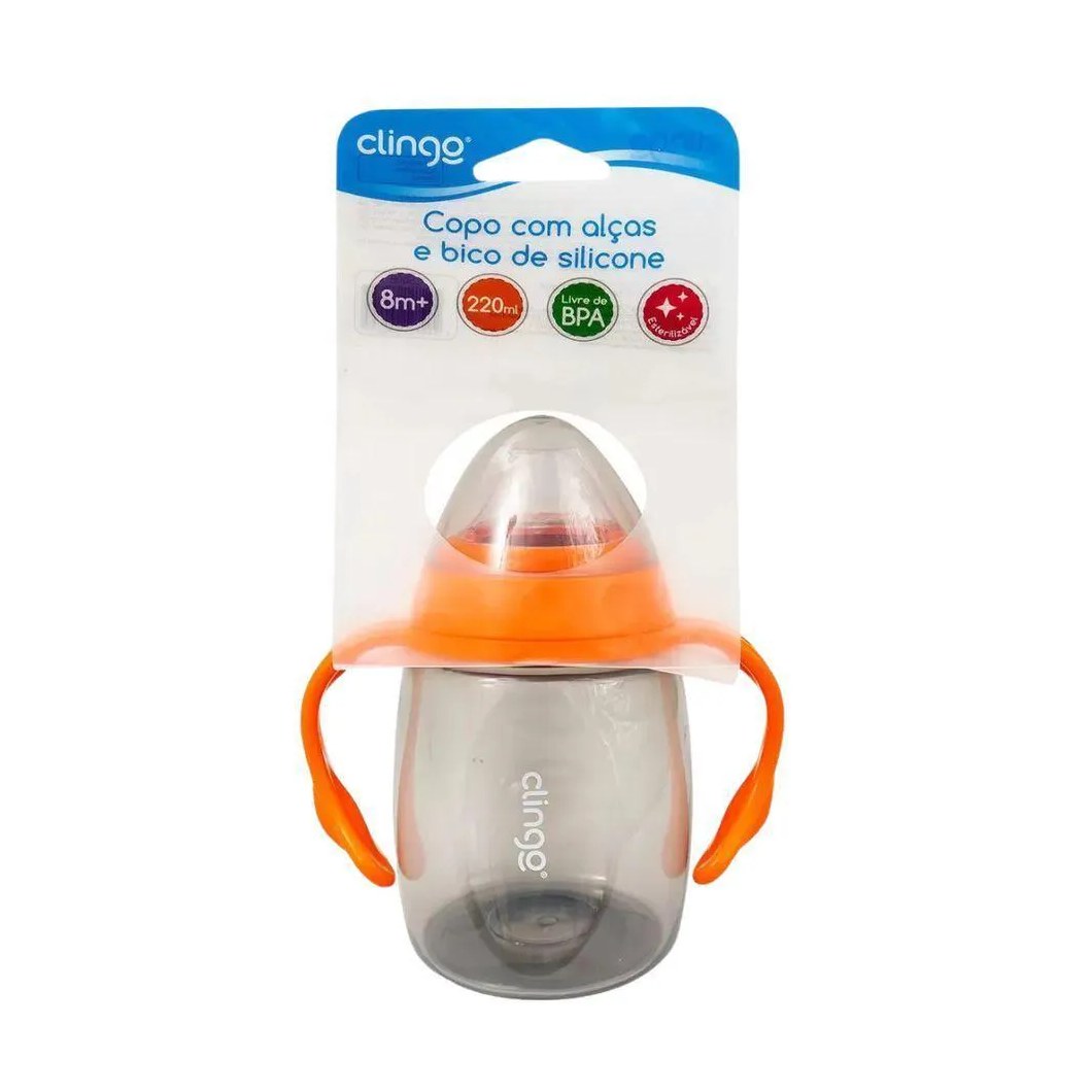 Copo Com Alça E Bico De Silicone 220ml Laranja Clingo