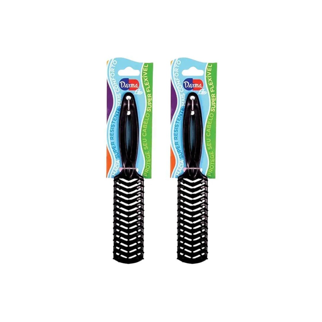 Escova de Cabelo Darma Flex Reta Preta - Kit C/ 2un