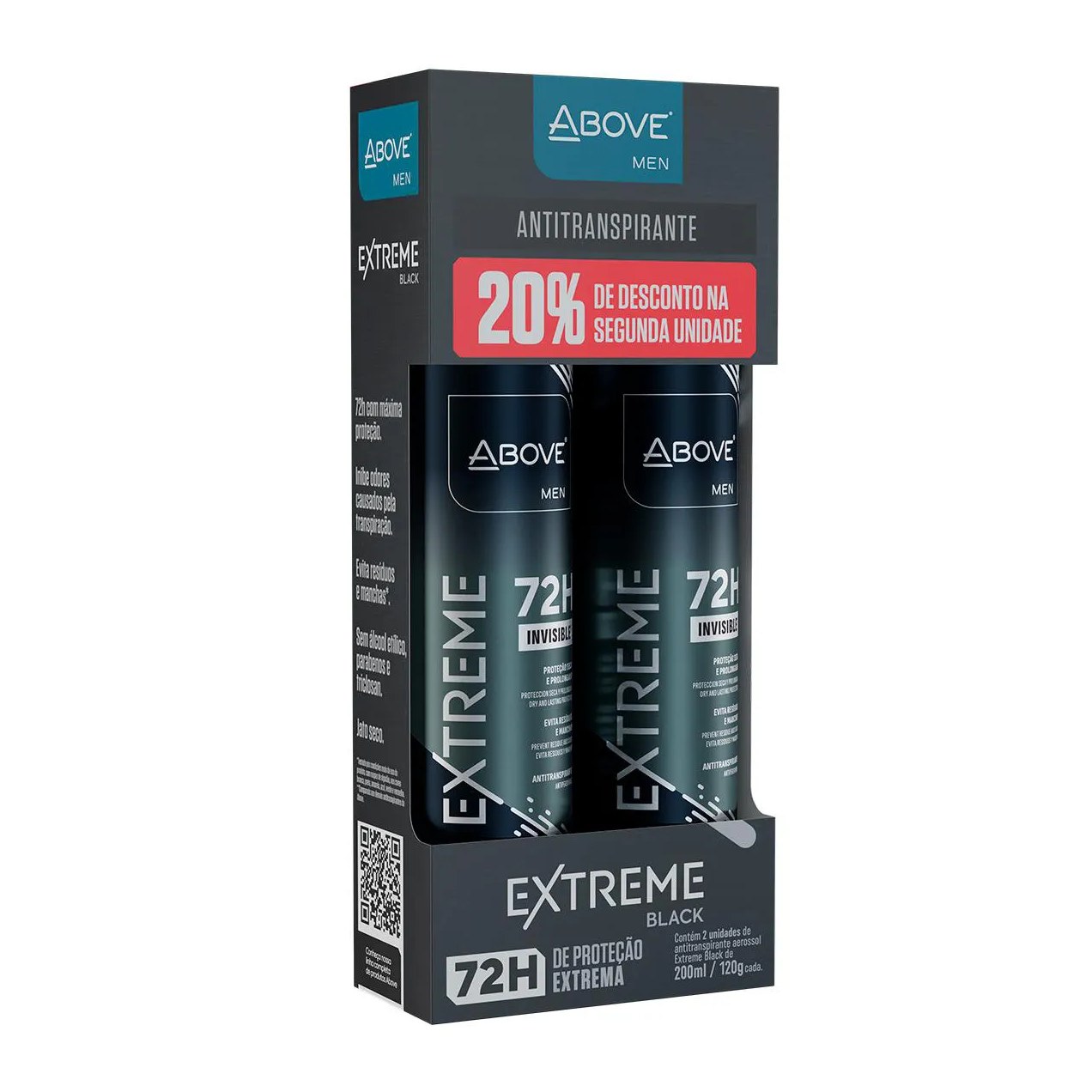 Desodorante Antitranspirante Above Men Extreme Black 72h Invisible pack 2 unidades de 200ml cada