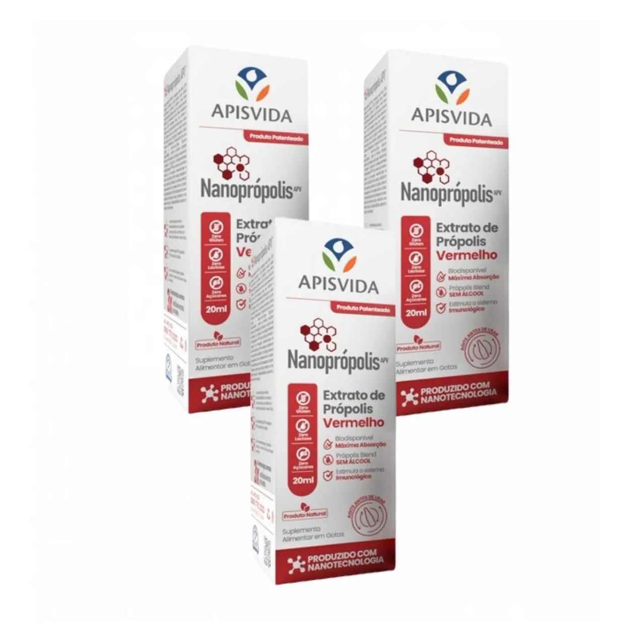 3x Nanoprópolis Extrato de Própolis Vermelho 20ml- Apis Vida