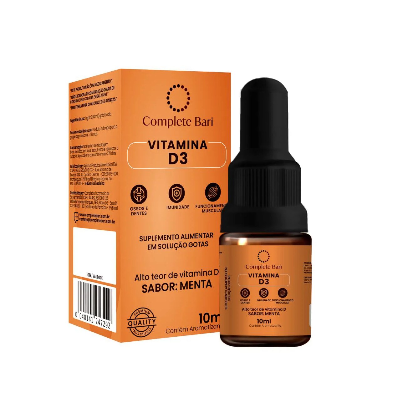 Vitamina D3 Gotas Sabor Menta 10ml Complete Bari