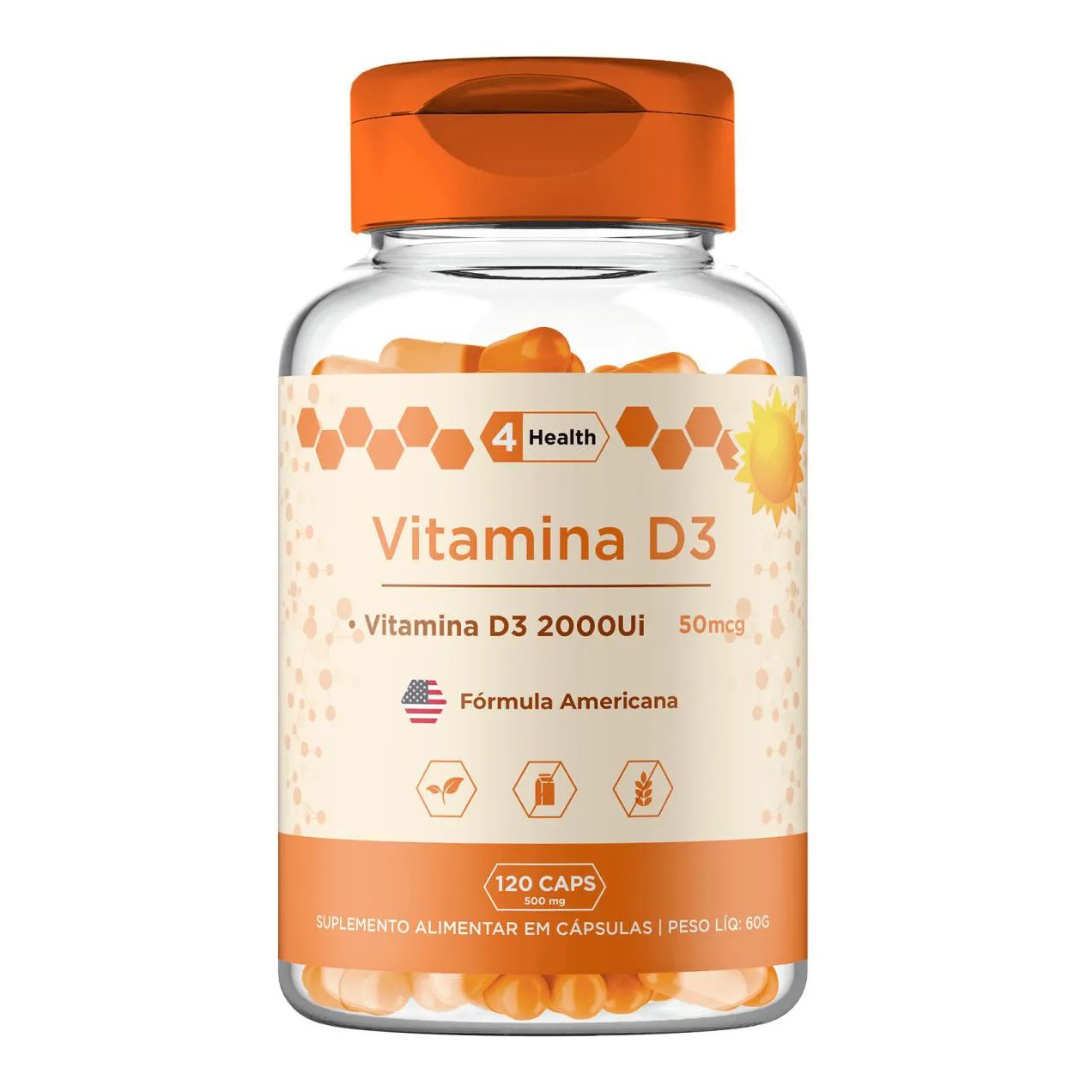 Vitamina D3 2000ui 120 Cápsulas - 4 Health