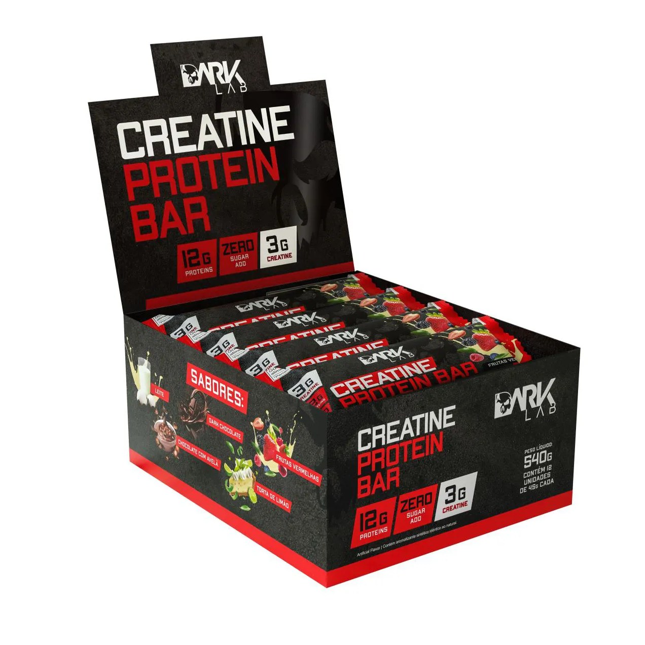 Creatine Protein Bar 12 Un 45g Frutas Vermelhas Dark Lab