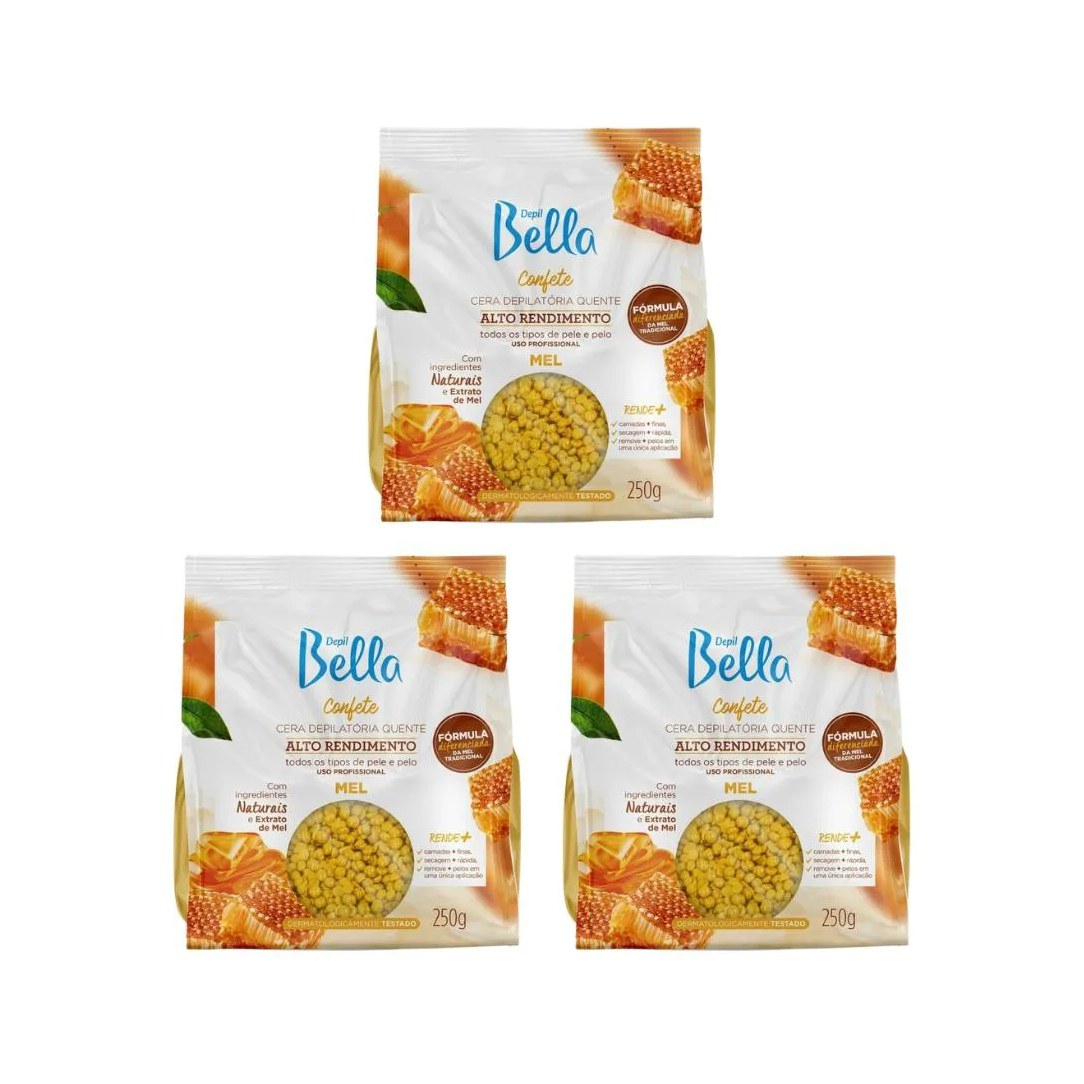 Depilatorio Depil Bella Cera Confete 250g Mel - Kit C / 3un