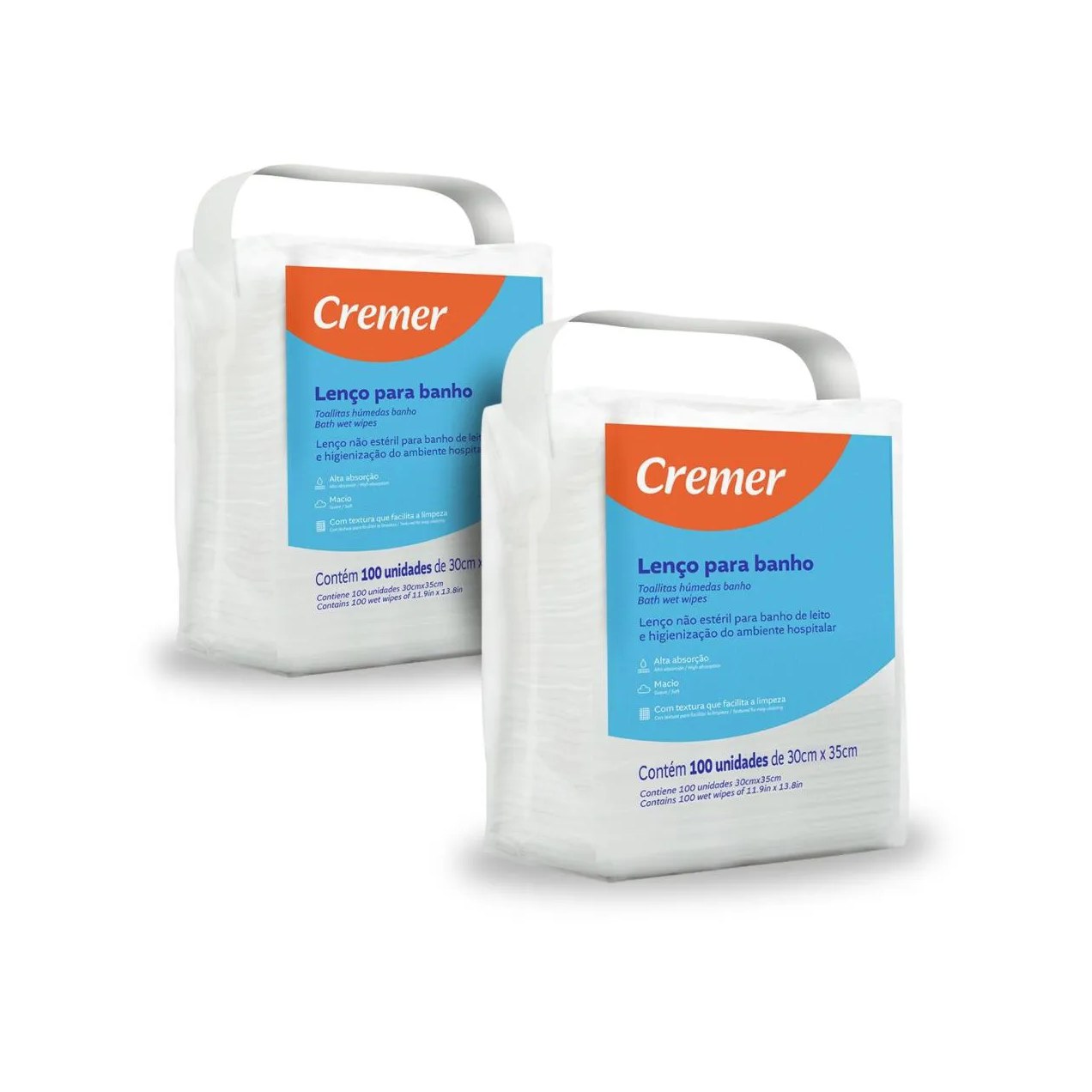 Lenço de Banho Cremer com 200 unidades (2 pac. com 100 uni)