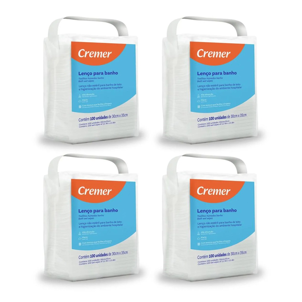 Lenço de Banho Cremer com 400 unidades (4 pac. com 100 uni)