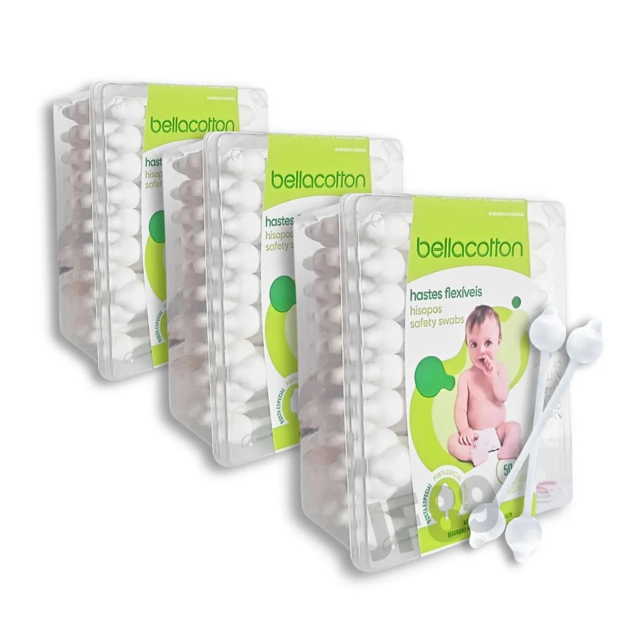 Haste Flexível Cotonete Bebe Bellacotton 3 pac. total 150uni
