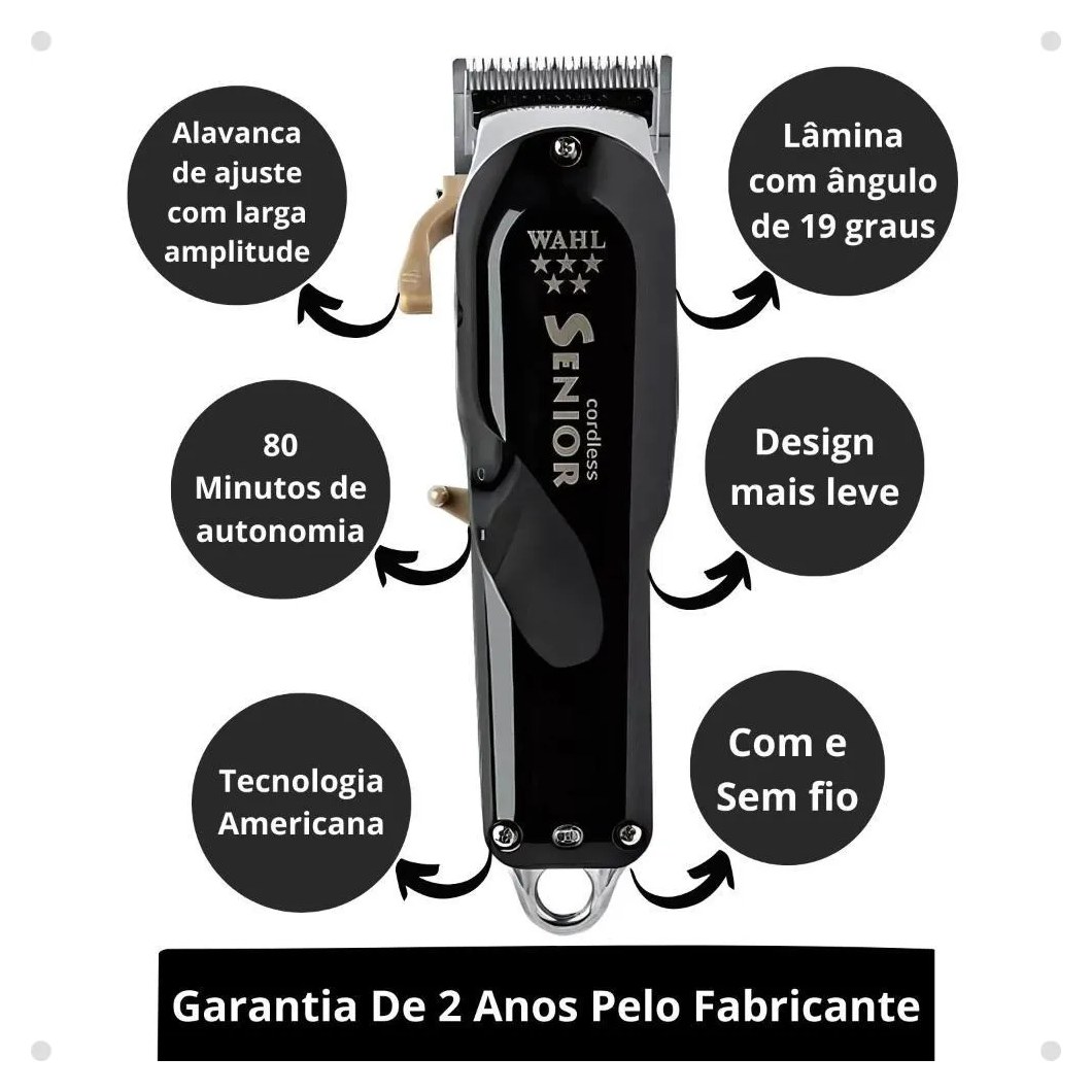 Máquina de Corte Recarregável Wahl Senior Cordless Bivolt