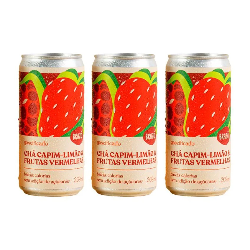 Kit 3x: Chá de Capim Limão com Frutas Vermelhas Gaseificado Brazô 269ml