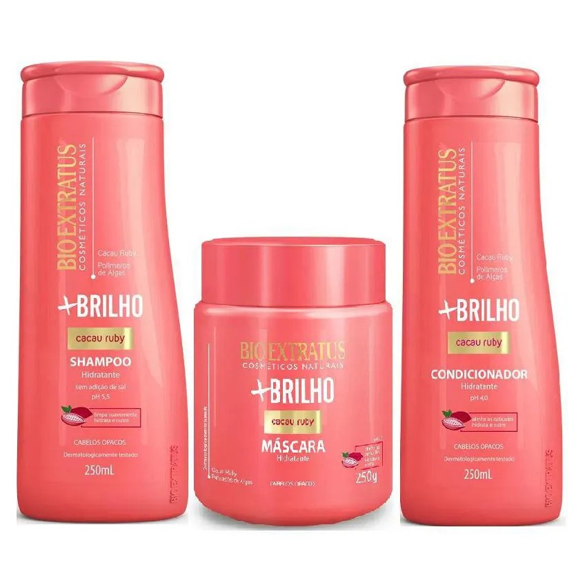 Kit 1 Shampoo 1 Condicionador 1 Mascara Hidratante Mais Brilho 250 Ml Bio Extratus