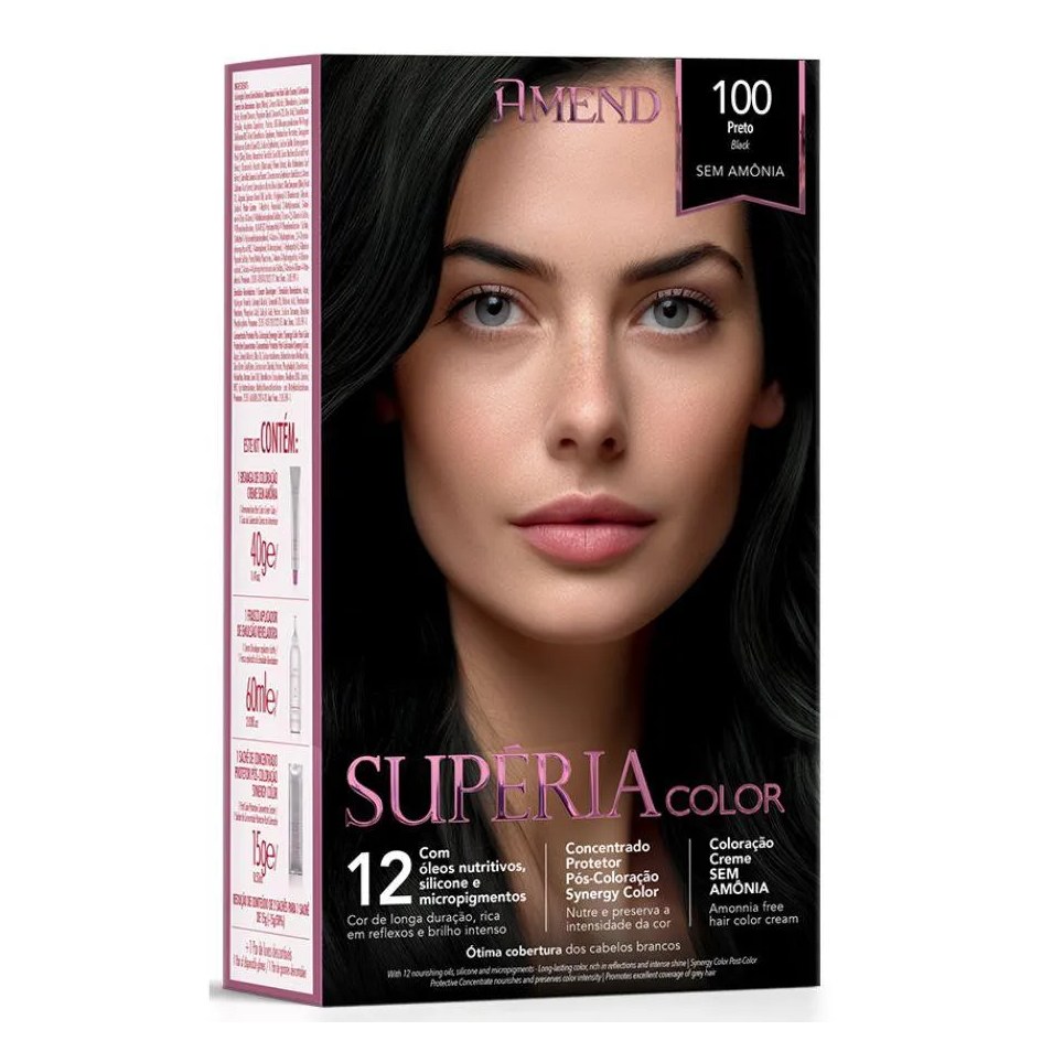 Coloração Creme sem Amônia Supéria Color 100 Preto - Amend