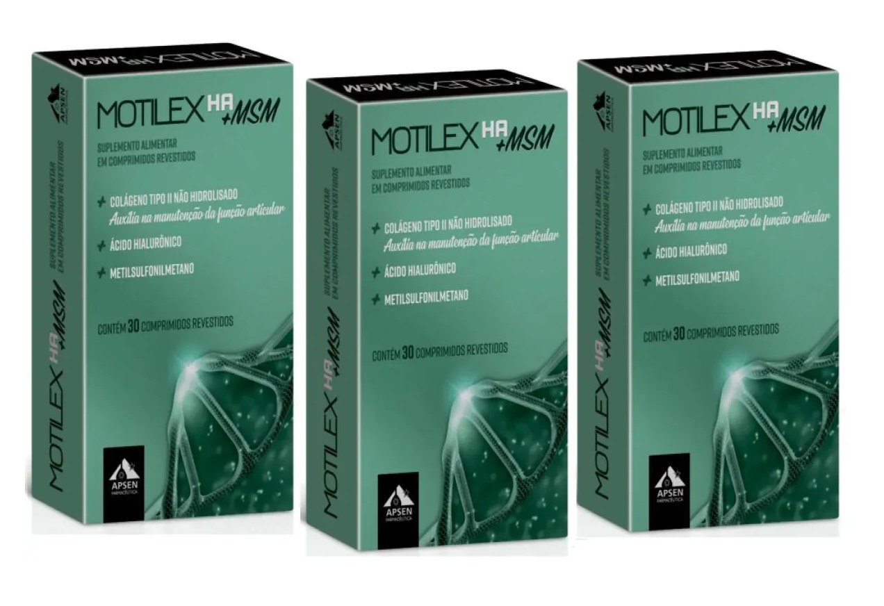 Motilex Ha+msm Kit C/3 Caixas C/30 comprimidos Cada - Colágeno Tipo 2 + Ácido Hialurônico + Msm = Metilsulfonilmetano + Vitamina C