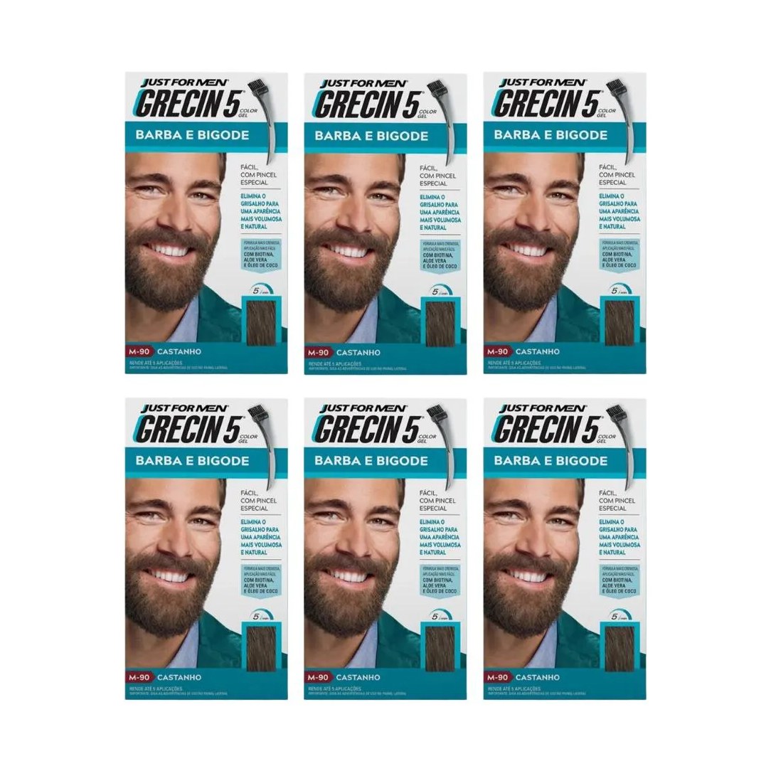 Grecin 5 Barba e Bigode 28g M - 90 Castanho - Kit C / 6un