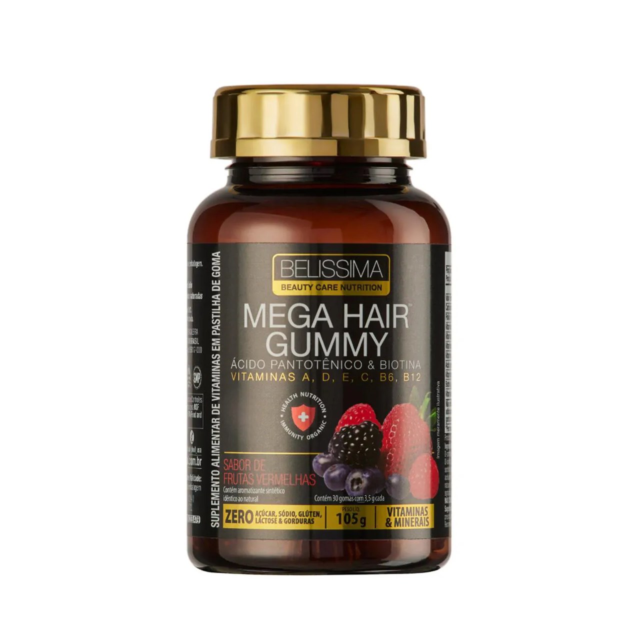 Polivitamínico Mega Hair Gummy Belissima Cabelos Frutas Vermelhas 30 Gomas