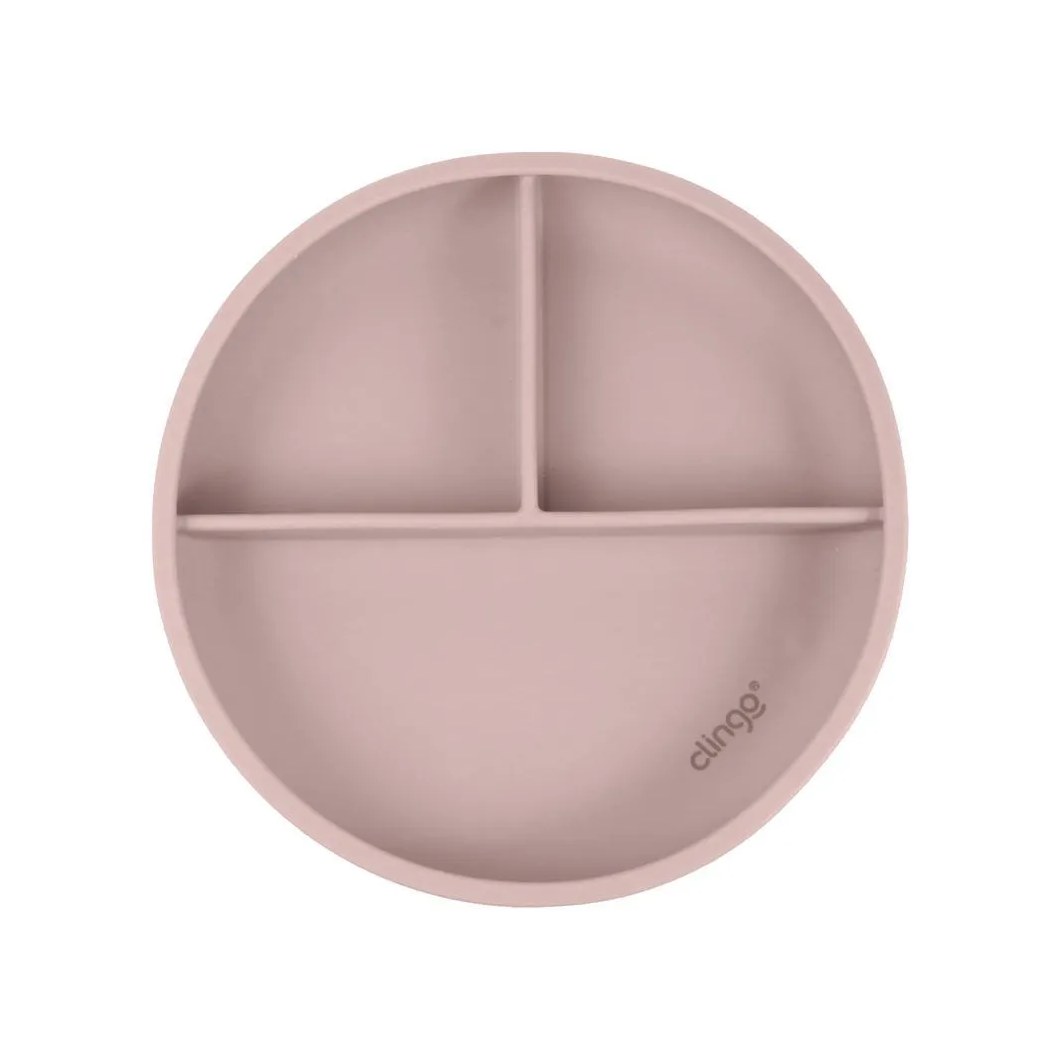Prato de Silicone com Divisória e Ventosa Rosa - Clingo