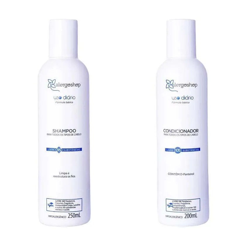 Kit Shampoo 250ml + Condicionador Hipoalergênico Uso Diário Alergoshop 200ml