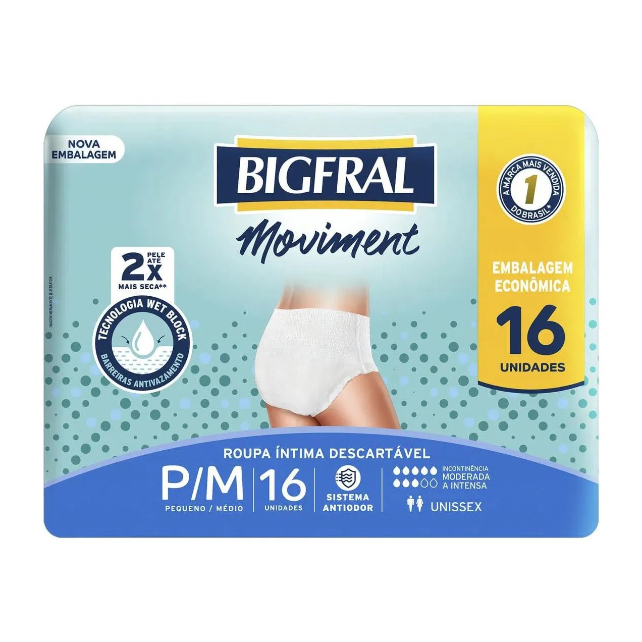 Roupa Íntima Moviment Bigfral Unissex - Tamanho P/M - 16 unidades