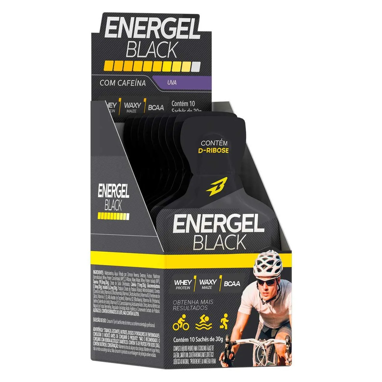 Gel Energel Black Cx 10 Sachês Bodyaction Sabor Uva