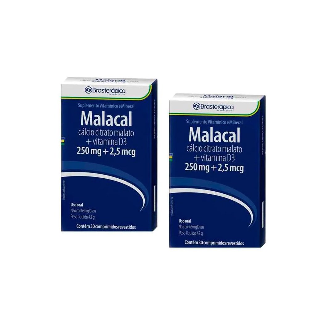 Kit 2x Malacal 250/2 905 Mg 30 Cp Calcio Vit D3 Brasterapica