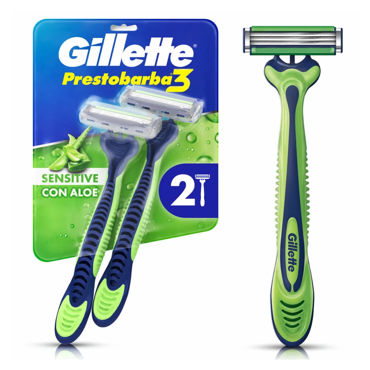Aparelho de Barbear Gillette Prestobarba3 Sensitive Aloe Vera 2 unidades