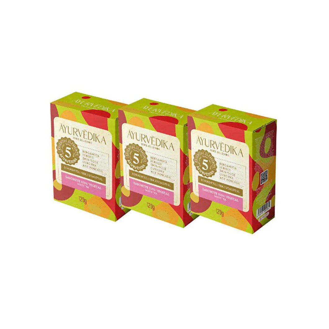 Kit 3 Sabonetes em Barra 100% Vegetais White Tea Ayurvédika