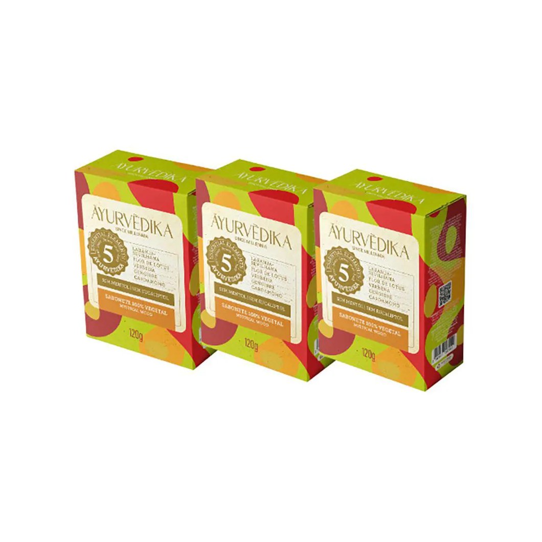Kit 3 Sabonetes Barra 100% Vegetais Mystical Wood Ayurvédika