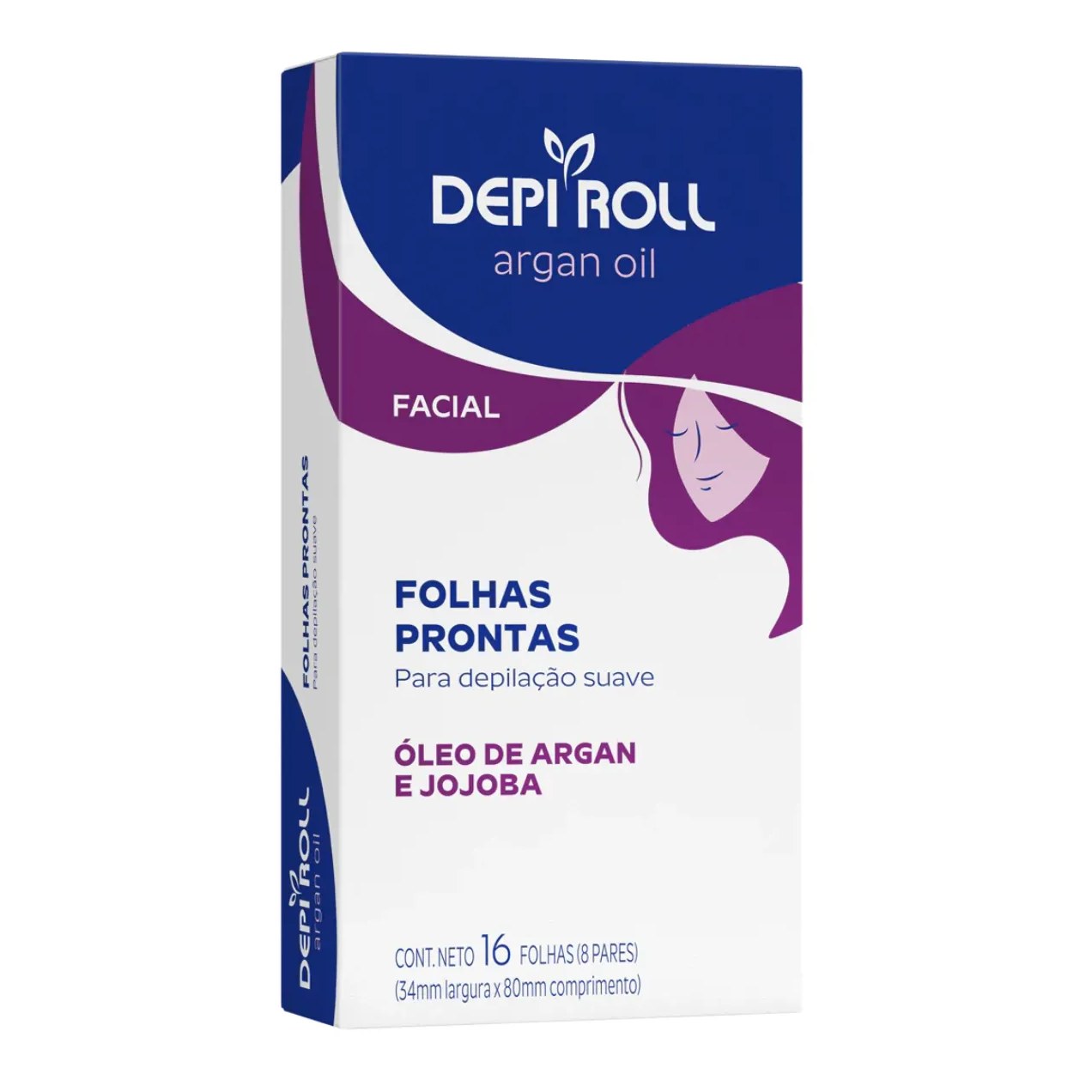 Cera Depilatória Facial Depi Roll Óleo de Argan e Jojoba com 16 folhas prontas