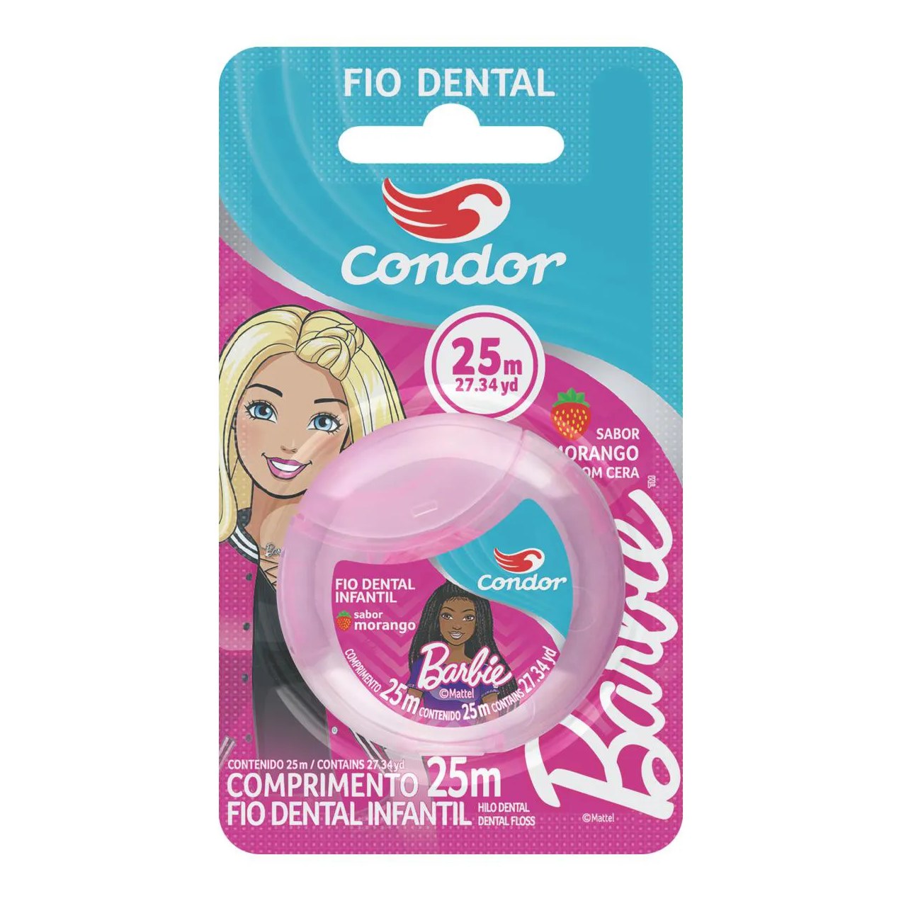 Fio Dental Infantil com Cera Morango Barbie Condor 25m