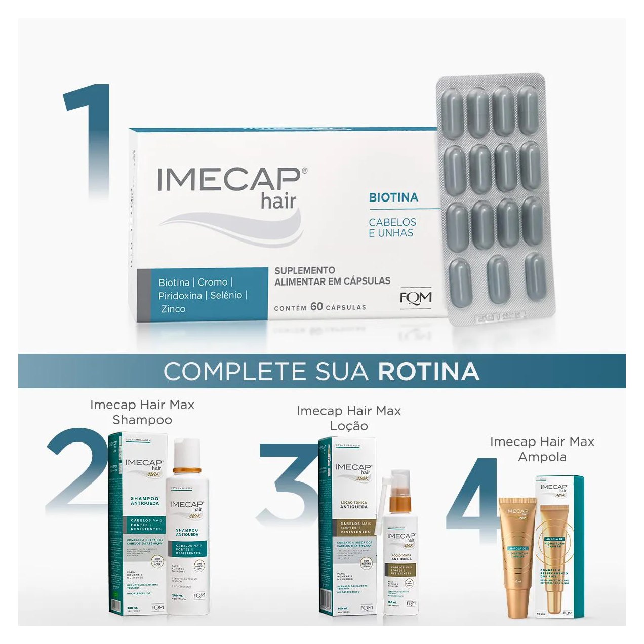 Suplemento Alimentar Imecap Hair Cabelos e Unhas 60 Cápsulas