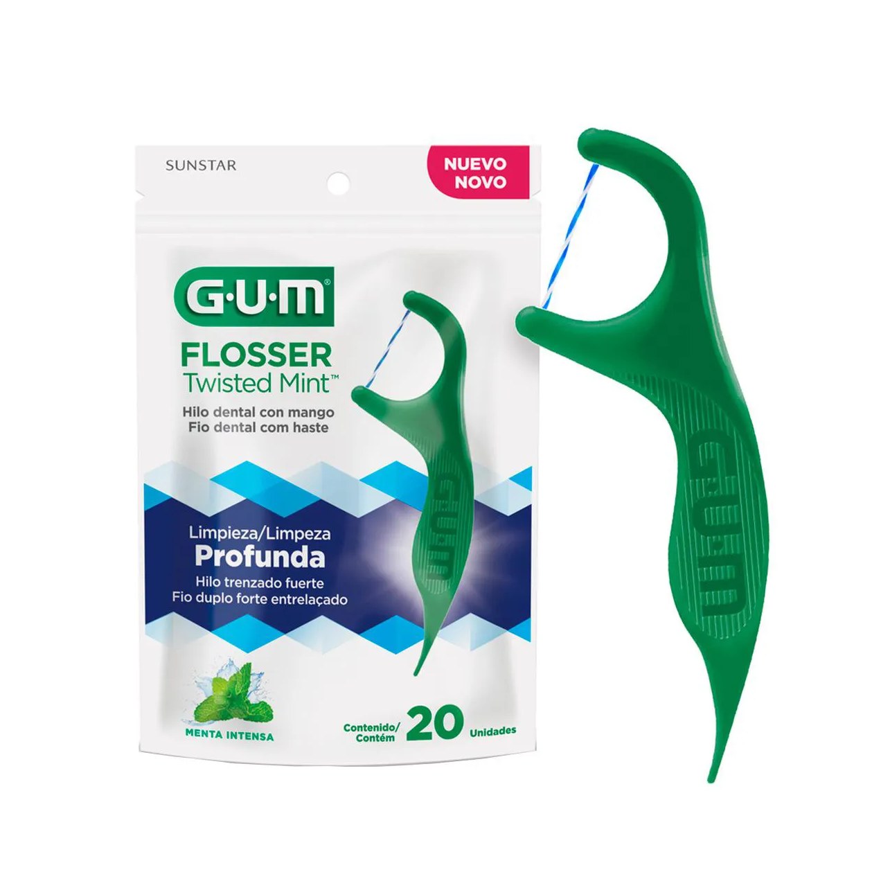 Fio Dental com Cabo GUM Flosser Twisted Mint 20 unidades