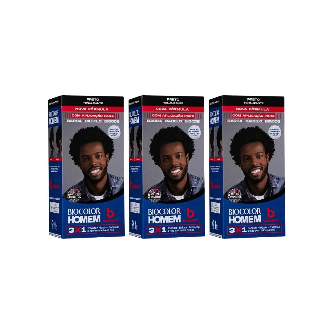 Coloraçao Biocolor Homem Bozzano Preto - Kit C / 3un