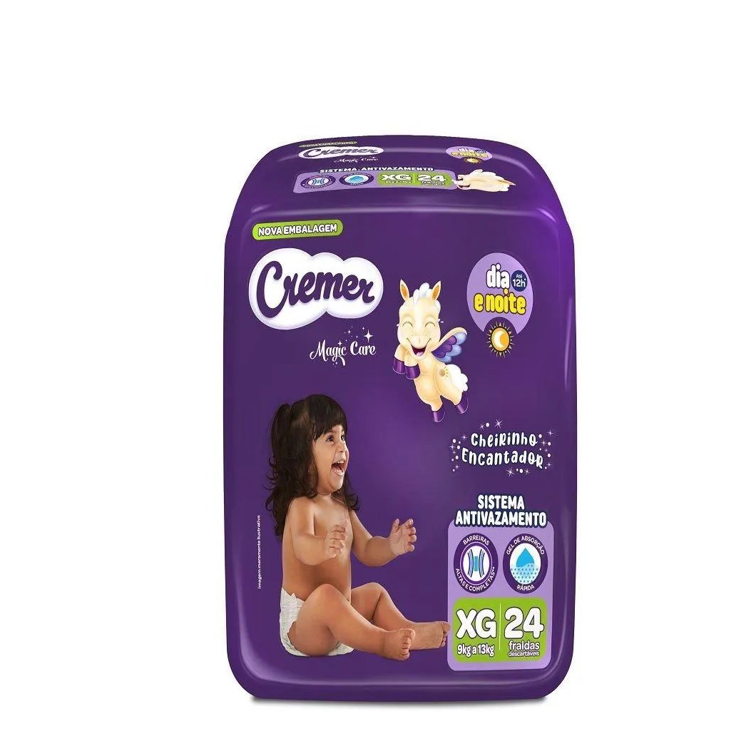 Fralda Descartável Cremer Magic Care Econômica Tamanho Xg - 8 Pacotes com 24 Fraldas - Total 192 Tiras