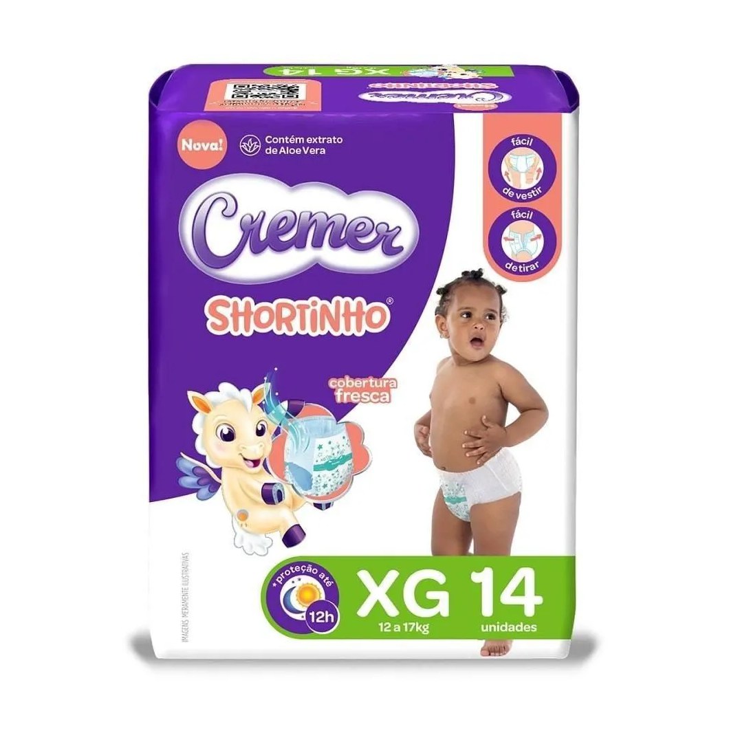 Fralda Descartável Cremer Shortinho Jumbinho Tamanho Xg - 8 Pacotes com 14 Fraldas - Total 112 Tiras