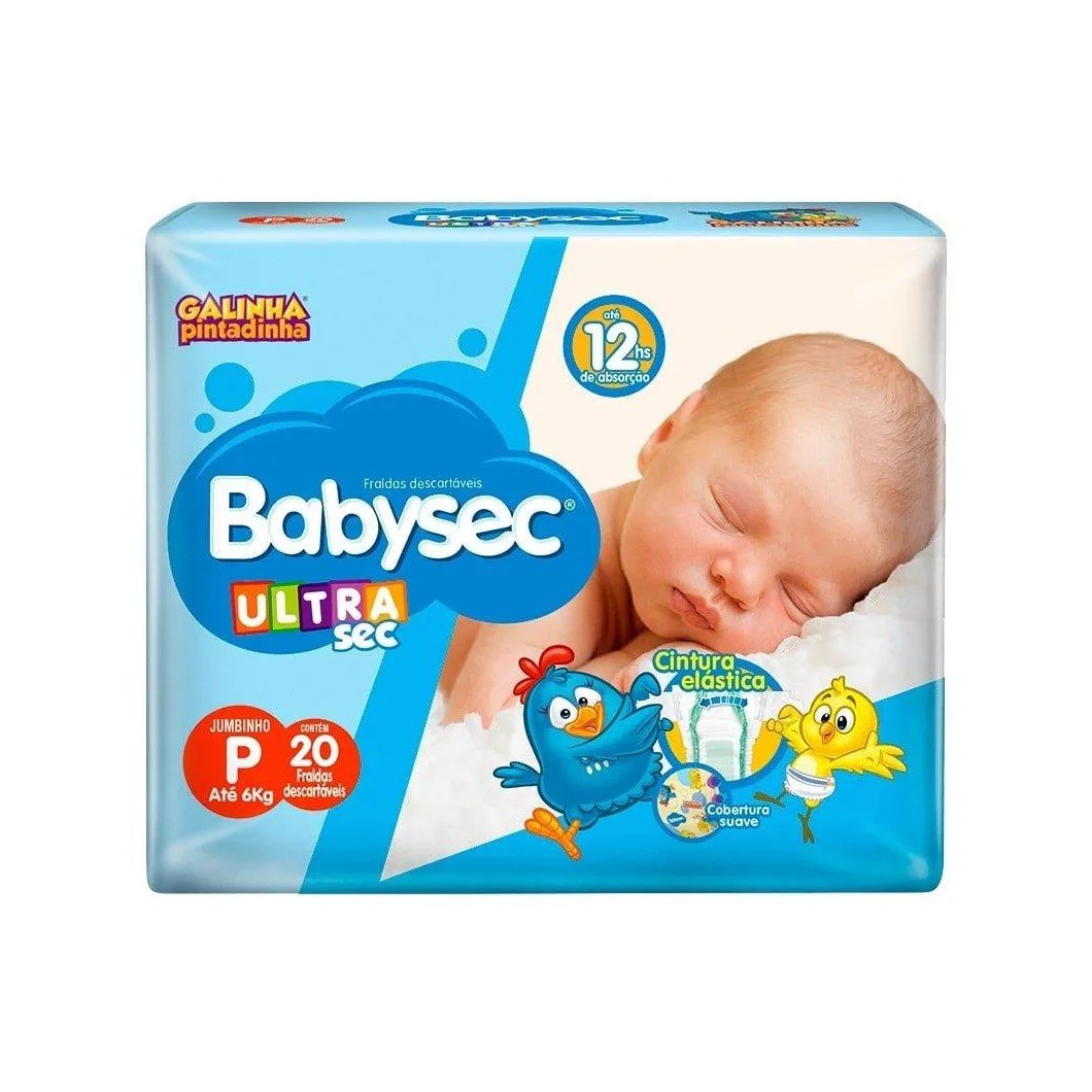 Fralda Descartável Babysec Ultra Jumbinho Galinha Pintadinha Tamanho P - 8 Pacotes com 20 Fraldas - Total 160 Tiras