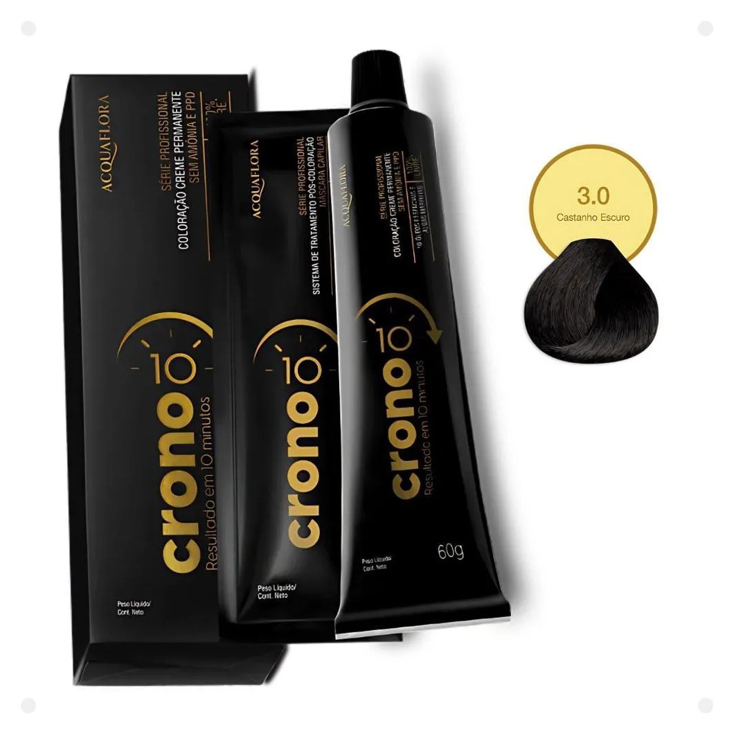 Coloração Creme Permanente Acquaflora Crono 10 Minutos 3.0 Castanho Escuro 60g