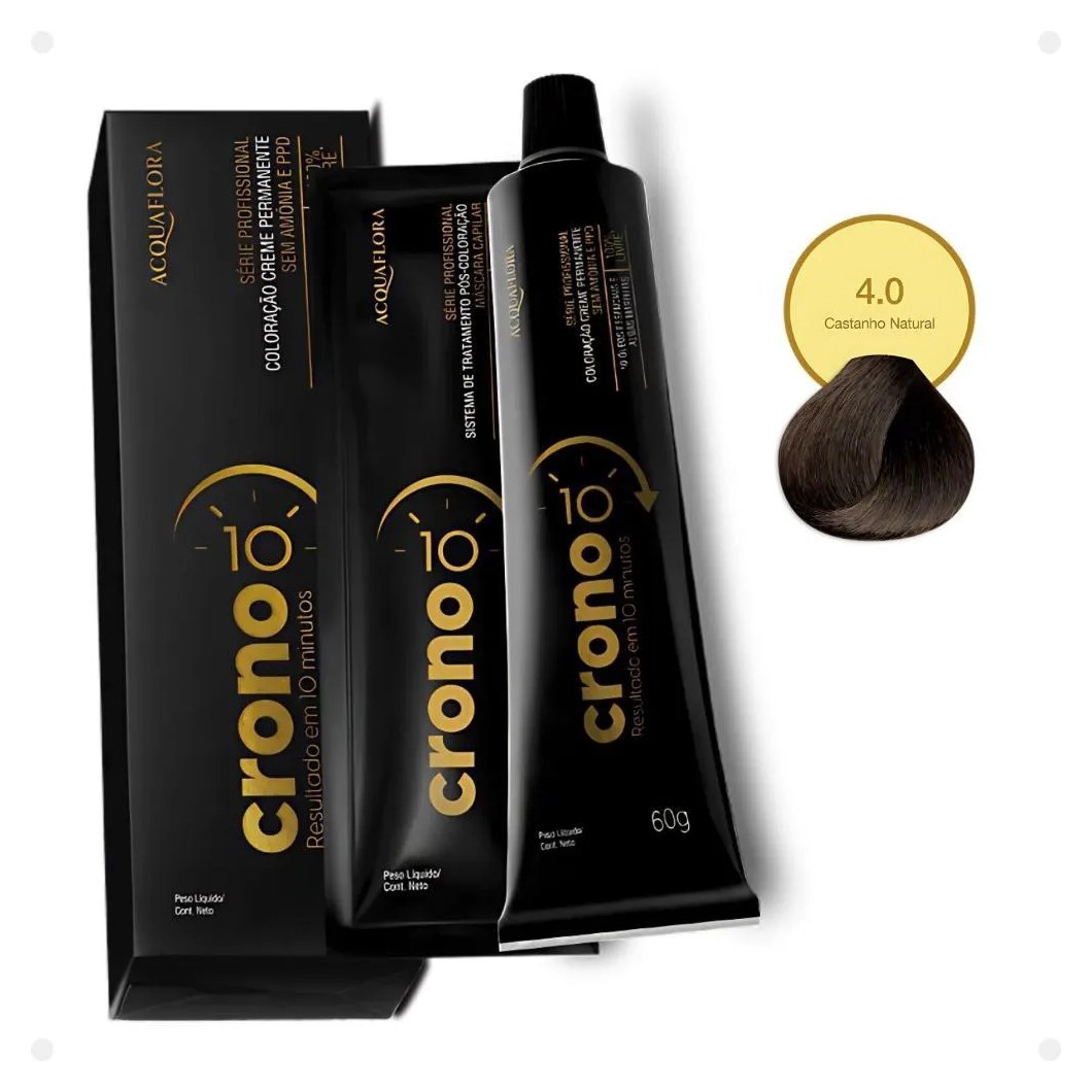 Coloração Creme Permanente Acquaflora Crono 10 Minutos 4.0 Castanho Natural 60g