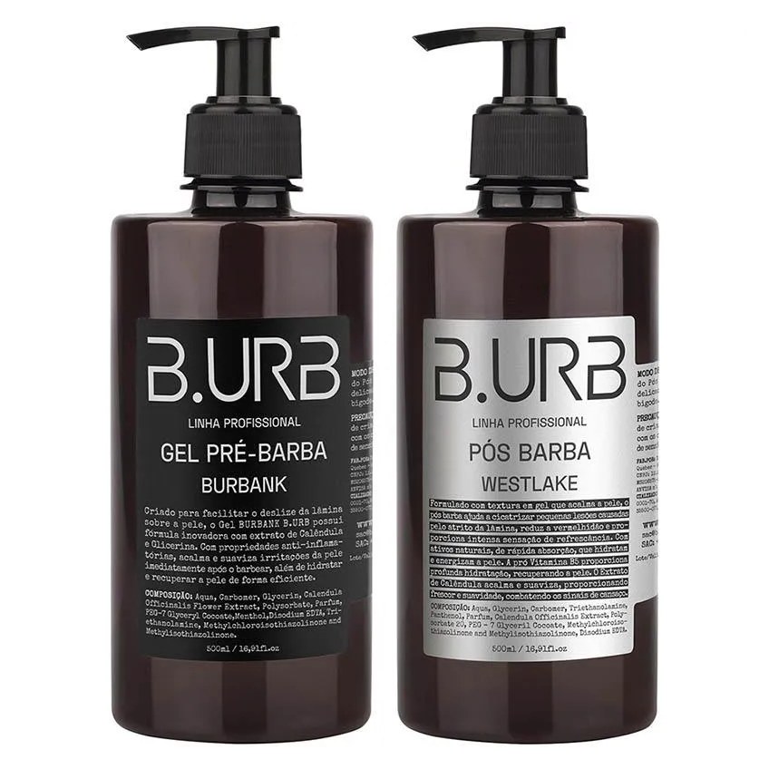 Kit Gel Pré Barba + Pós Barba 500ml Profissional Barbearia Barba Urbana B.urb