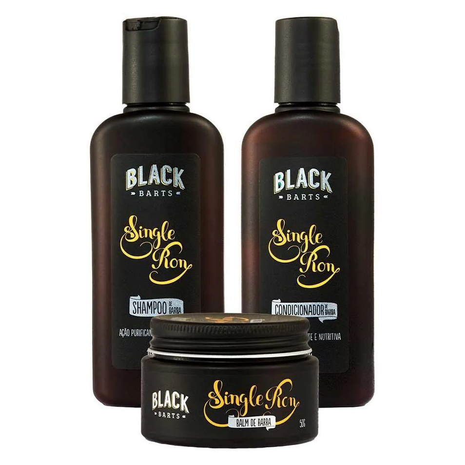 Kit Barba Shampoo + Condicionador + Balm em Cera Single Ron Black Barts