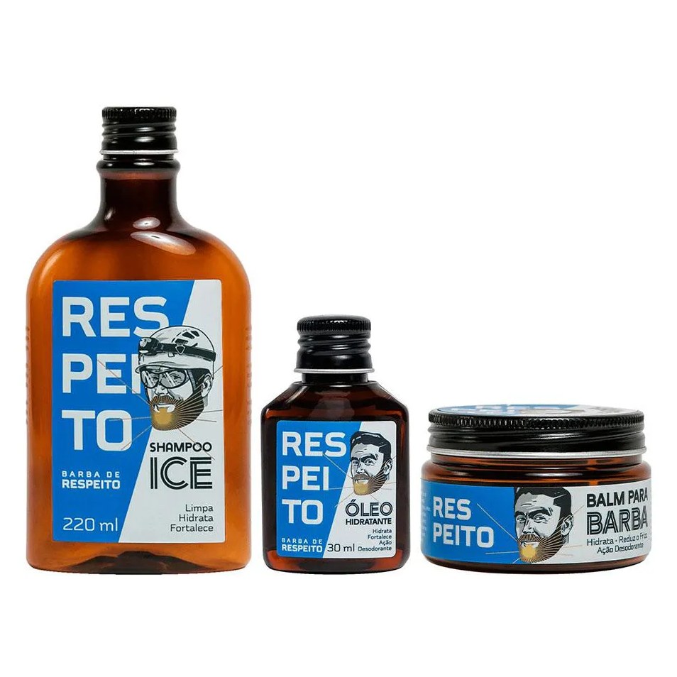 Kit Shampoo Ice + Óleo Hidratante + Balm Barba de Respeito