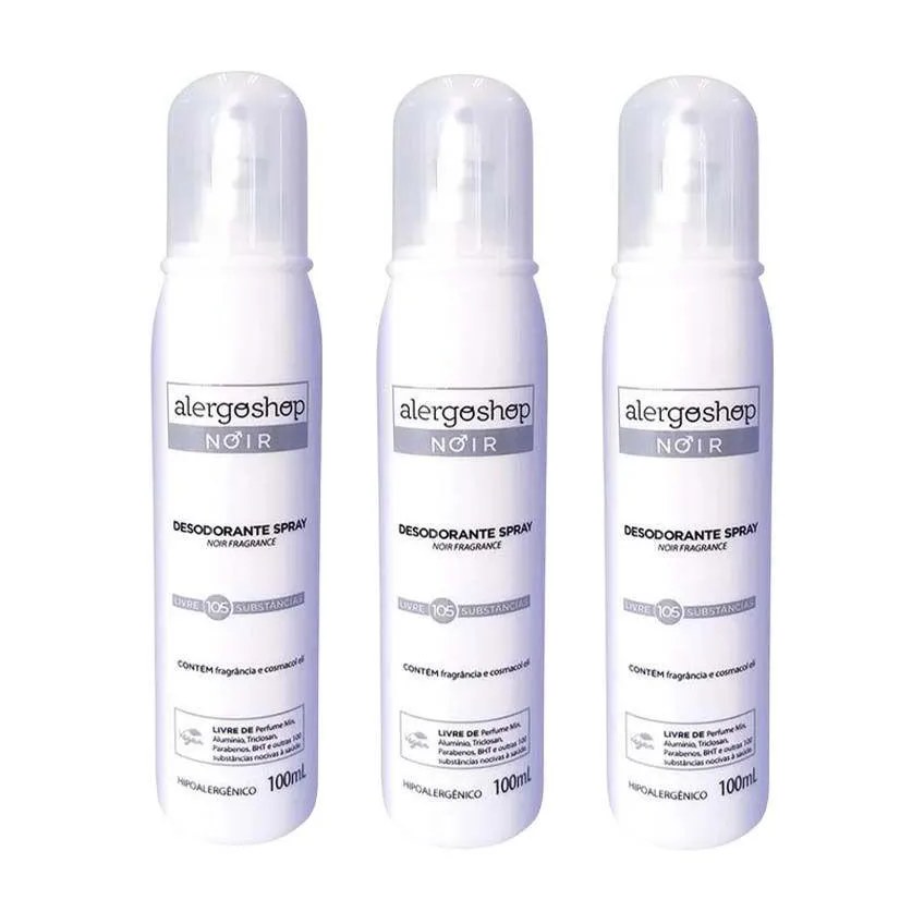 Kit 3 Desodorante Spray Masculino Noir Hipoalergênico Alergoshop 100ml