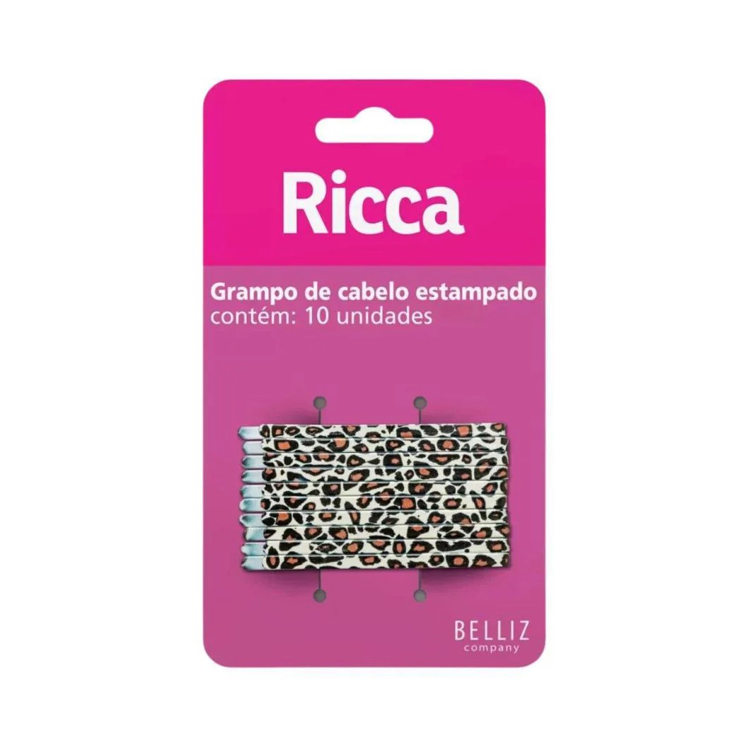 Grampo de Cabelo Estampado Ricca Style Onça C/10un Cód.1031