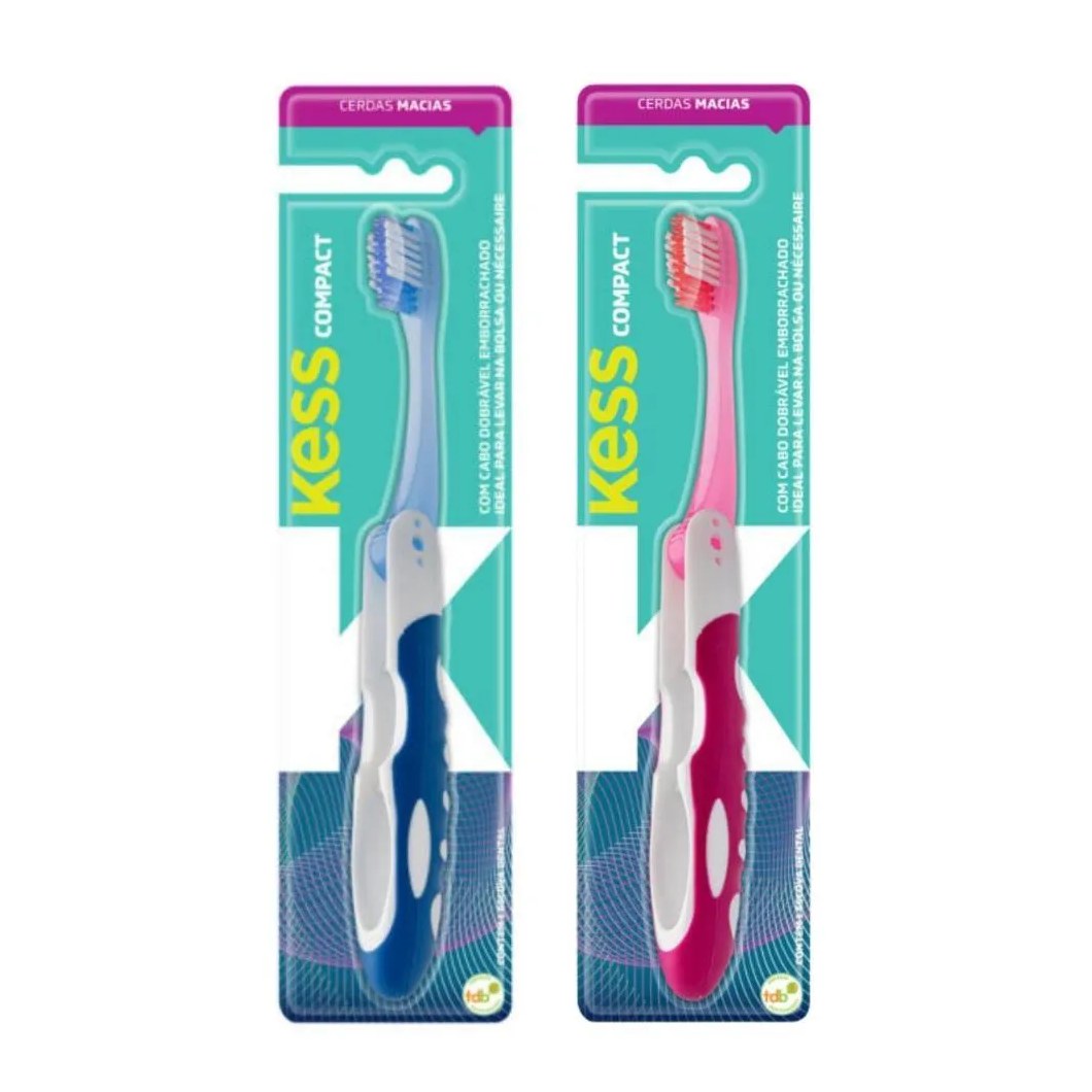 Kit Escova Dental Compact Macia Kess Belliz Azul/rosa C/2