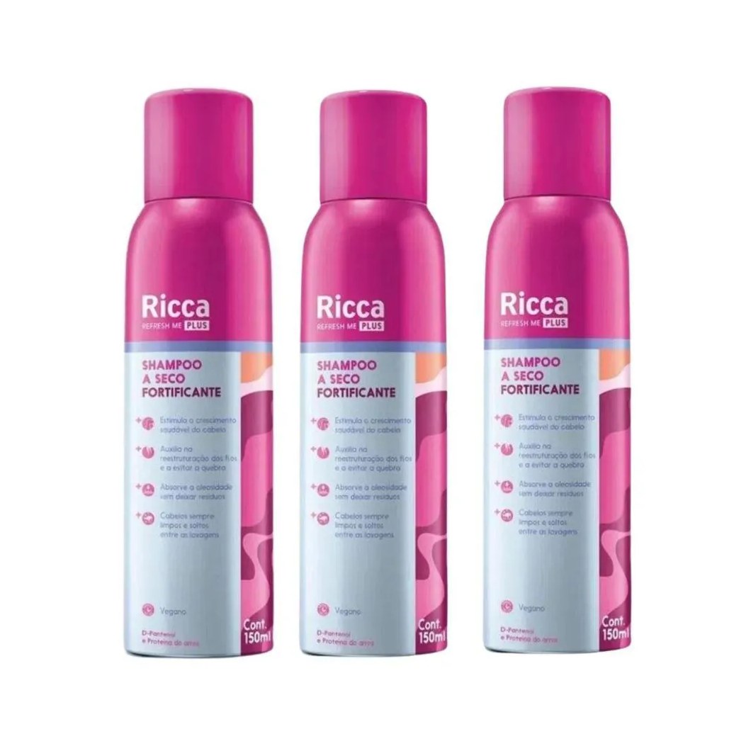 Kit Shampoo A Seco Fortificante Belliz Ricca Refresh Me Plus 150ml C/3