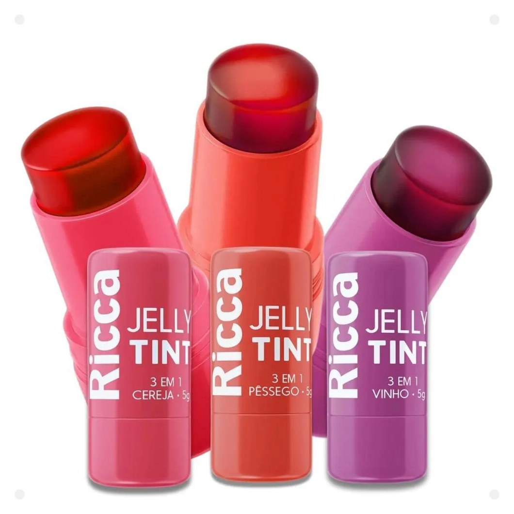Kit Ricca 3 em 1: 3 Jelly Tint Cereja, Pêssego e Vinho