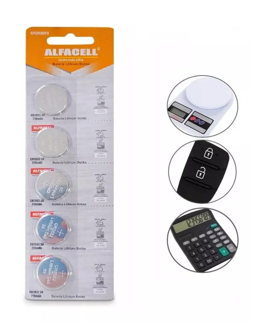 Kit 5- Bateria Cr2032 para Chave Canivete Alarme de Carro